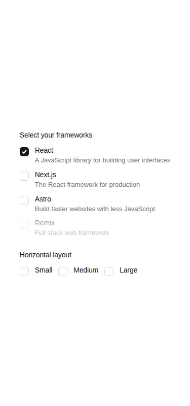 Harness screenshot of ruixen-checkbox-group at 375 pixels wide