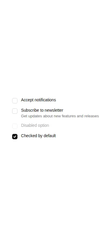Harness screenshot of ruixen-checkbox-simple at 375 pixels wide