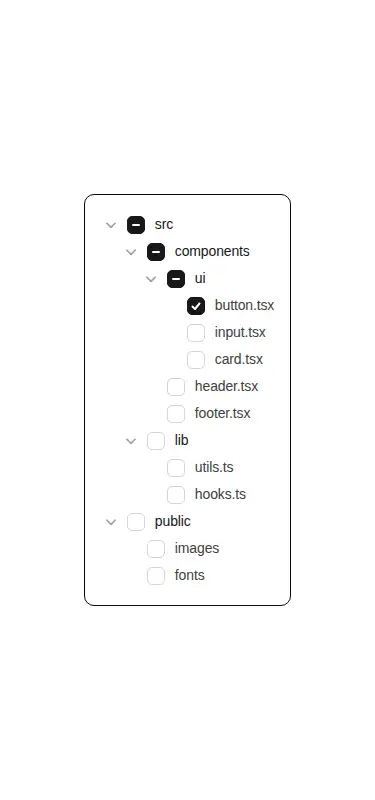 Harness screenshot of ruixen-checkbox-tree at 375 pixels wide