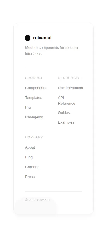 Harness screenshot of ruixen-corporate-footer at 375 pixels wide