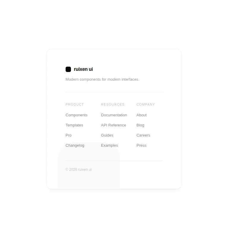 Harness screenshot of ruixen-corporate-footer at 768 pixels wide