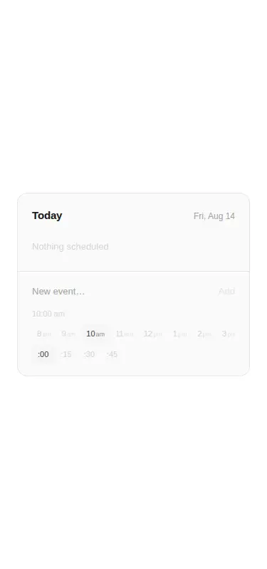 Harness screenshot of ruixen-event-scheduler at 375 pixels wide