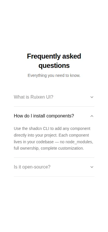 Harness screenshot of ruixen-faq-scroll-accordion at 375 pixels wide