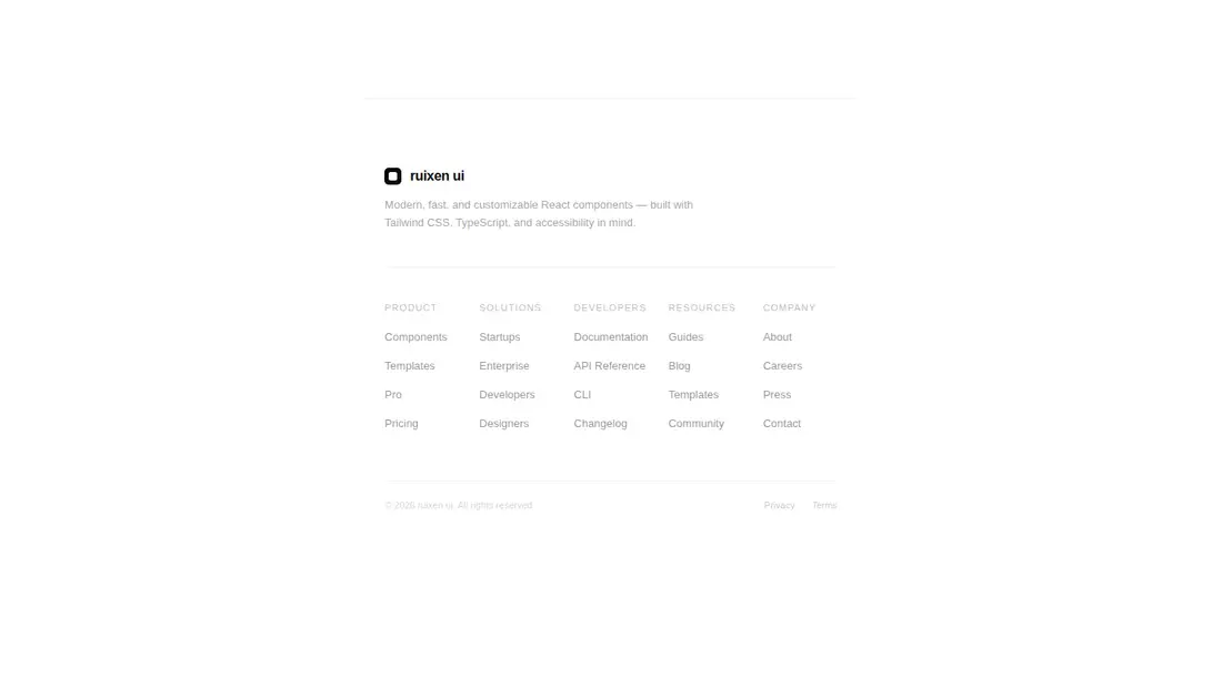 Harness screenshot of ruixen-footer-enterprise at 1440 pixels wide