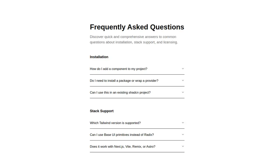 Harness screenshot of ruixen-grouped-faq-section at 1440 pixels wide