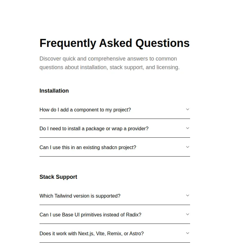 Harness screenshot of ruixen-grouped-faq-section at 768 pixels wide