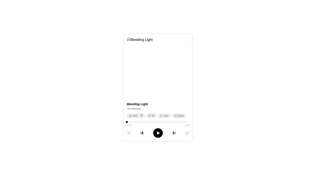 Harness screenshot of ruixen-music-player-card at 1440 pixels wide