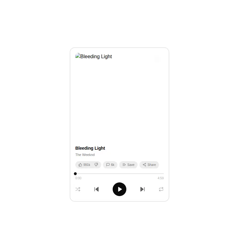 Harness screenshot of ruixen-music-player-card at 768 pixels wide