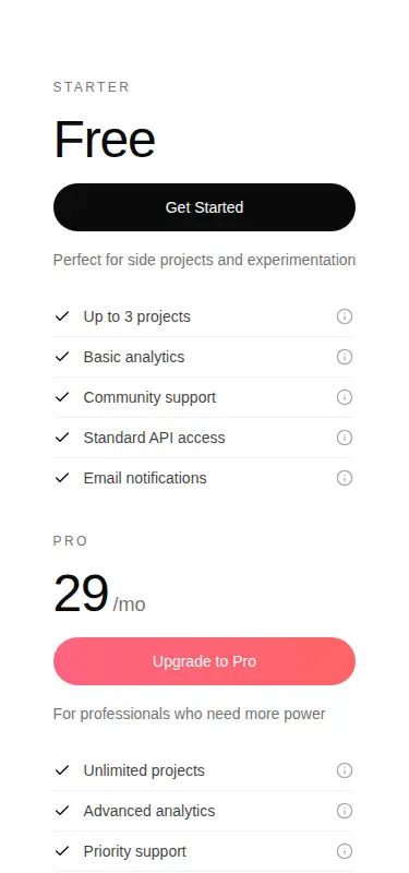 Harness screenshot of ruixen-pricing-cards-tooltip at 375 pixels wide