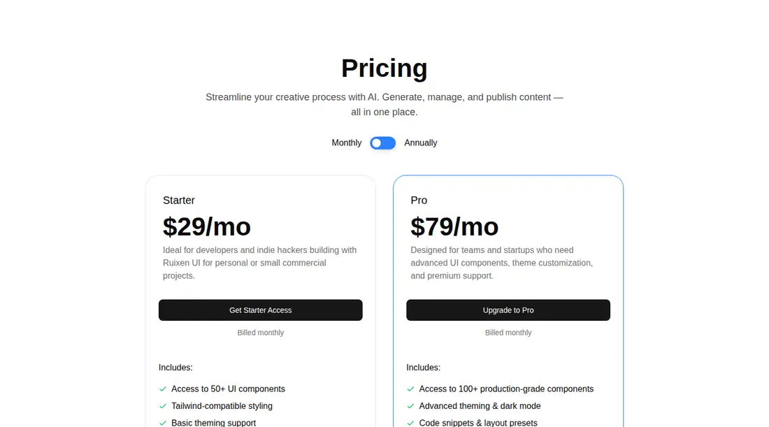 Harness screenshot of ruixen-pricing-flow at 1440 pixels wide