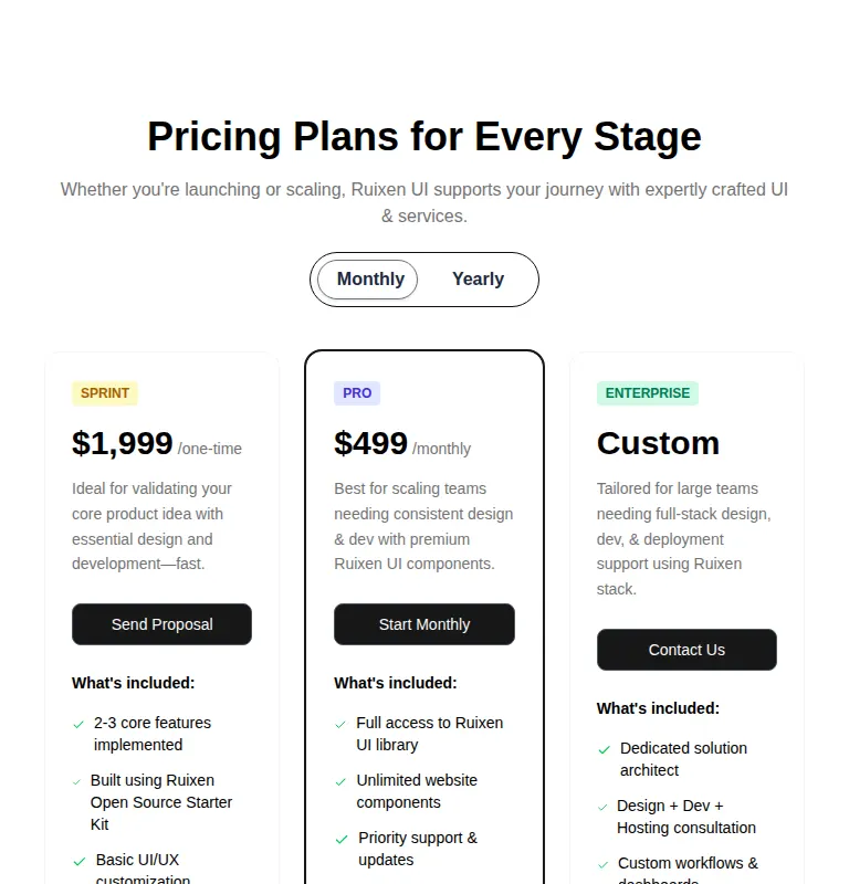 Harness screenshot of ruixen-pricing-plans at 768 pixels wide