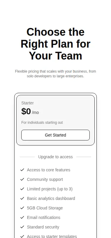 Harness screenshot of ruixen-pricing-tiers at 375 pixels wide