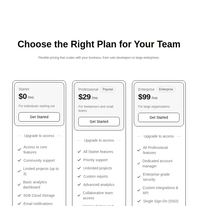 Harness screenshot of ruixen-pricing-tiers at 768 pixels wide