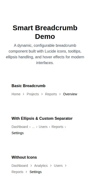 Harness screenshot of ruixen-smart-breadcrumb at 375 pixels wide