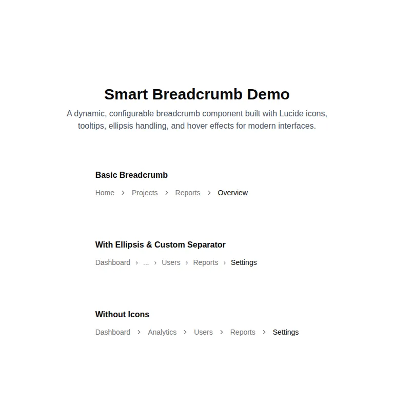 Harness screenshot of ruixen-smart-breadcrumb at 768 pixels wide