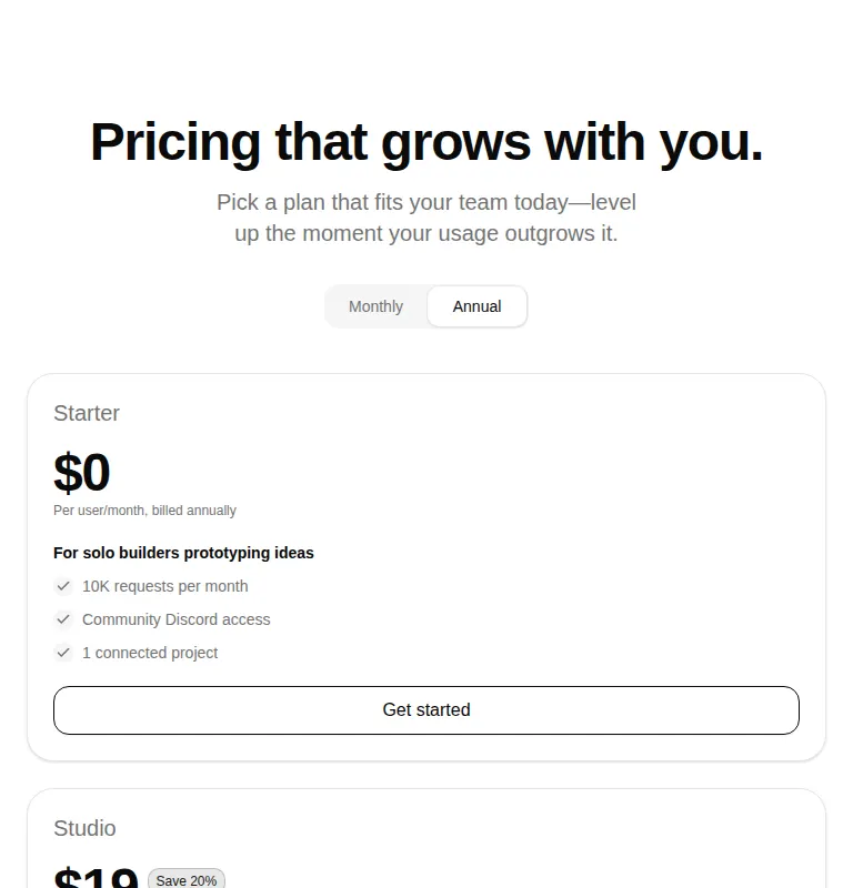 Harness screenshot of ruixen-staged-pricing at 768 pixels wide