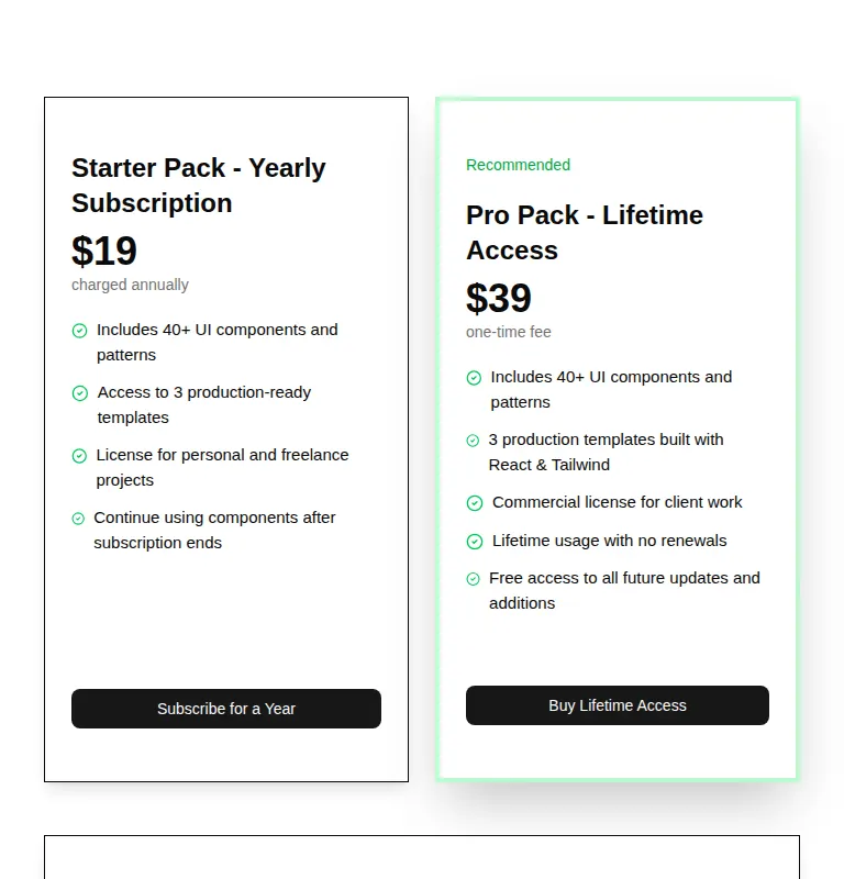 Harness screenshot of ruixen-subscription-plans at 768 pixels wide