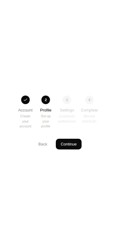 Harness screenshot of ruixen-wizard-stepper at 375 pixels wide