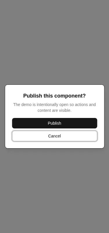 Harness screenshot of shadcn-alert-dialog at 375 pixels wide