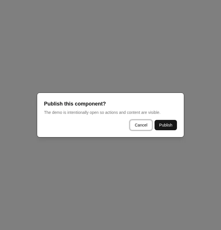 Harness screenshot of shadcn-alert-dialog at 768 pixels wide