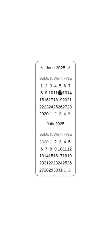 Harness screenshot of shadcn-block-calendar-02 at 375 pixels wide