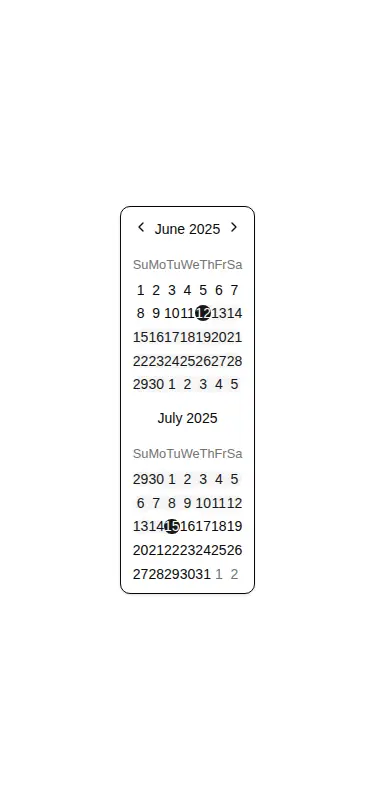 Harness screenshot of shadcn-block-calendar-05 at 375 pixels wide