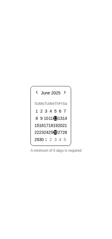 Harness screenshot of shadcn-block-calendar-06 at 375 pixels wide
