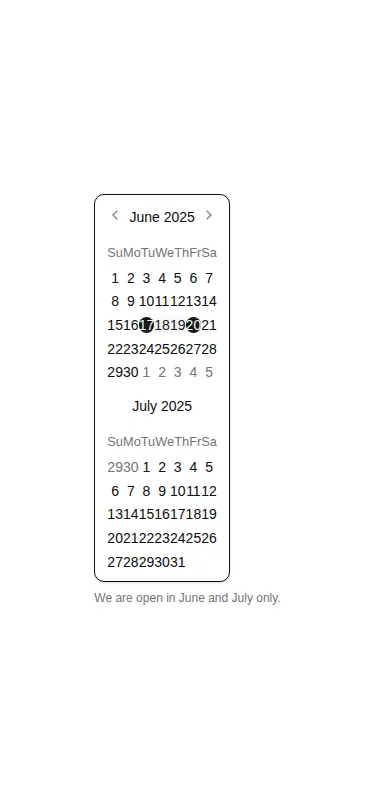 Harness screenshot of shadcn-block-calendar-11 at 375 pixels wide