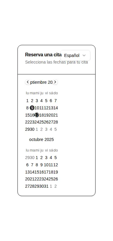 Harness screenshot of shadcn-block-calendar-12 at 375 pixels wide