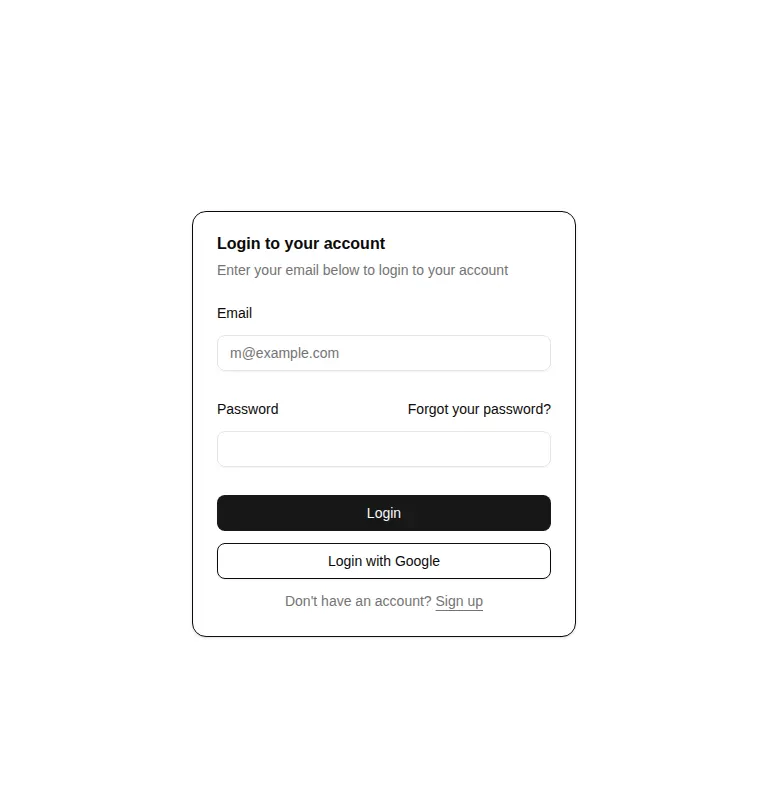 Harness screenshot of shadcn-block-login-01 at 768 pixels wide