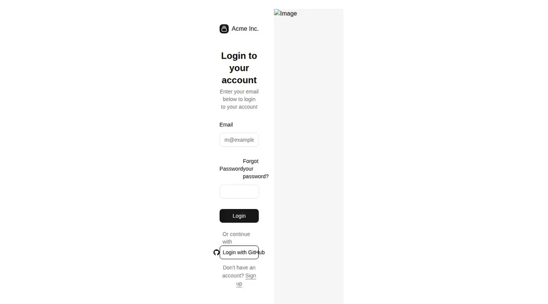 Harness screenshot of shadcn-block-login-02 at 1440 pixels wide