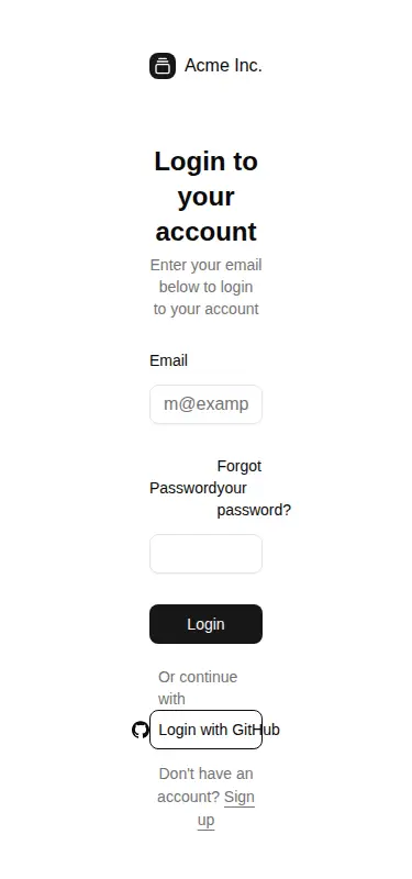 Harness screenshot of shadcn-block-login-02 at 375 pixels wide
