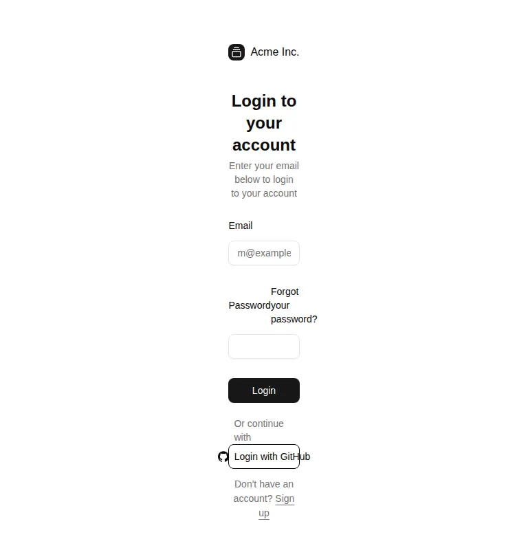 Harness screenshot of shadcn-block-login-02 at 768 pixels wide