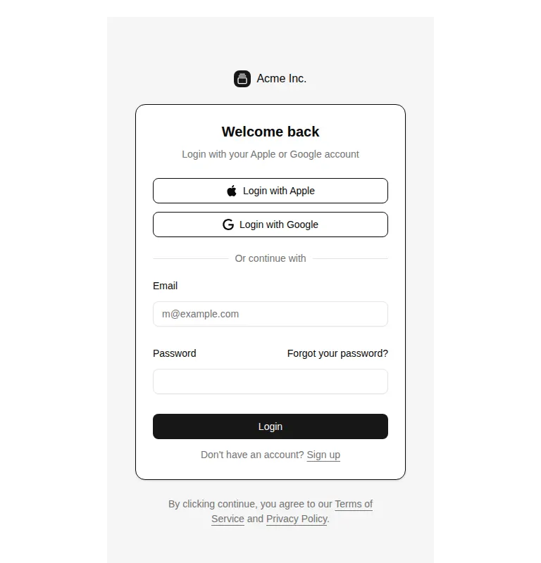 Harness screenshot of shadcn-block-login-03 at 768 pixels wide