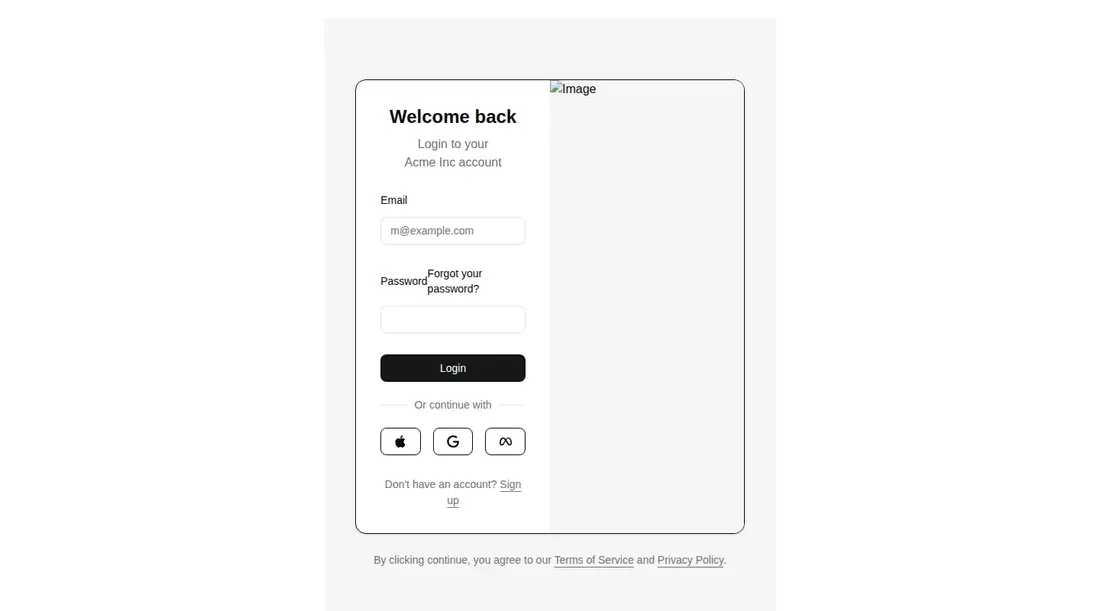 Harness screenshot of shadcn-block-login-04 at 1440 pixels wide