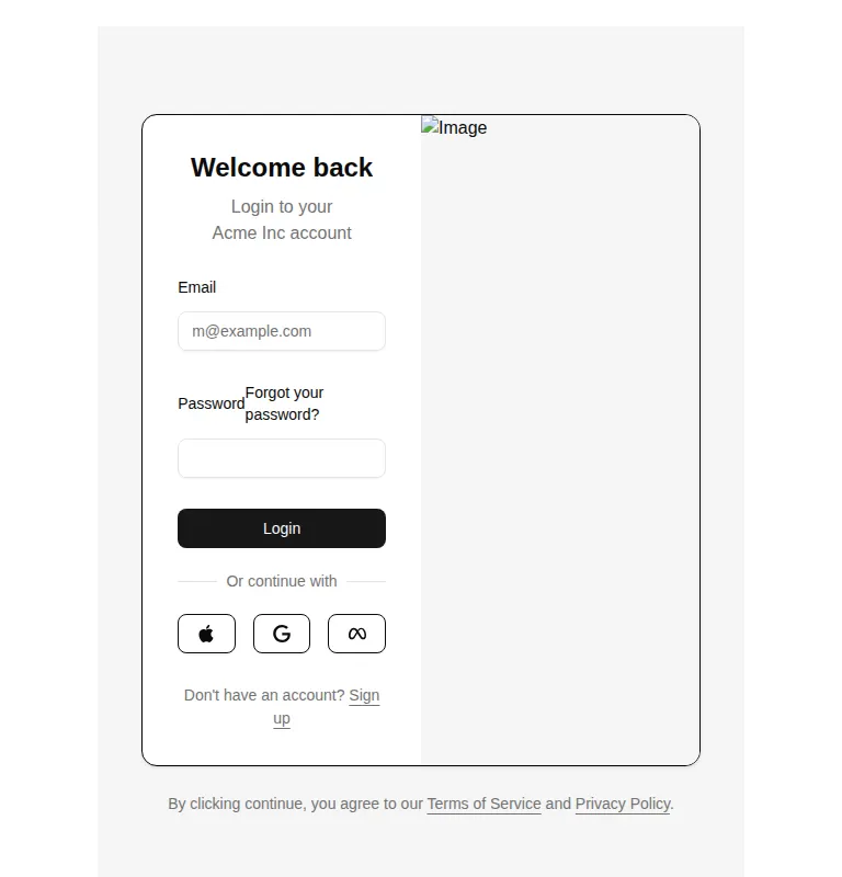 Harness screenshot of shadcn-block-login-04 at 768 pixels wide