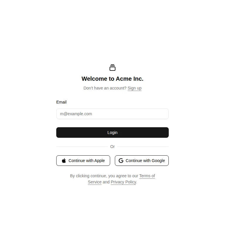Harness screenshot of shadcn-block-login-05 at 768 pixels wide