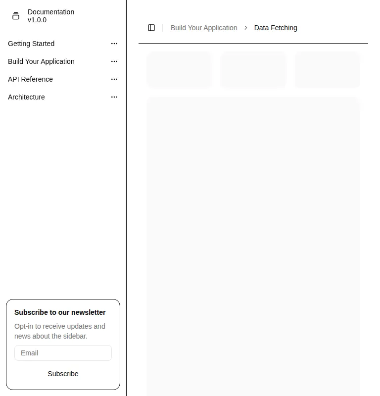 Harness screenshot of shadcn-block-sidebar-06 at 768 pixels wide