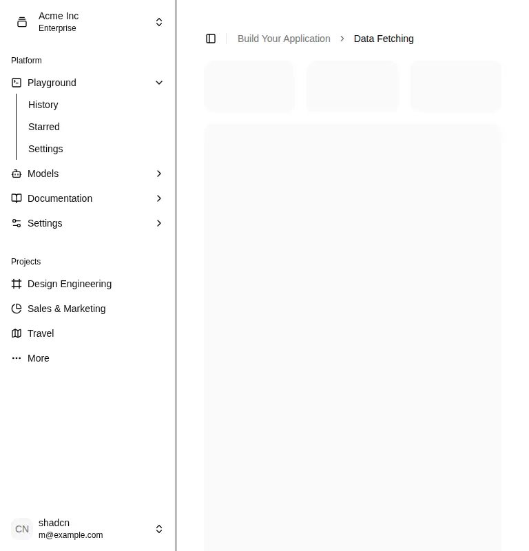 Harness screenshot of shadcn-block-sidebar-07 at 768 pixels wide