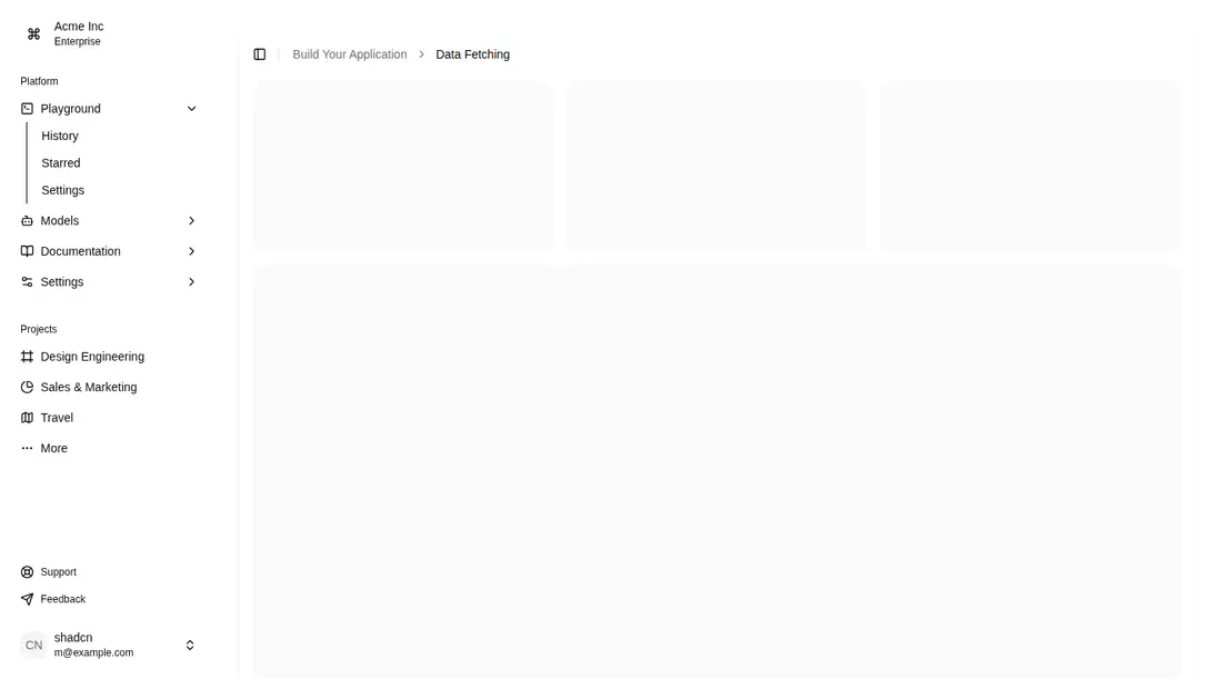 Harness screenshot of shadcn-block-sidebar-08 at 1440 pixels wide