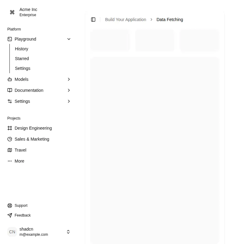 Harness screenshot of shadcn-block-sidebar-08 at 768 pixels wide