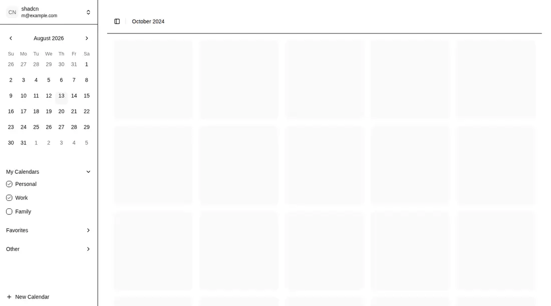 Harness screenshot of shadcn-block-sidebar-12 at 1440 pixels wide
