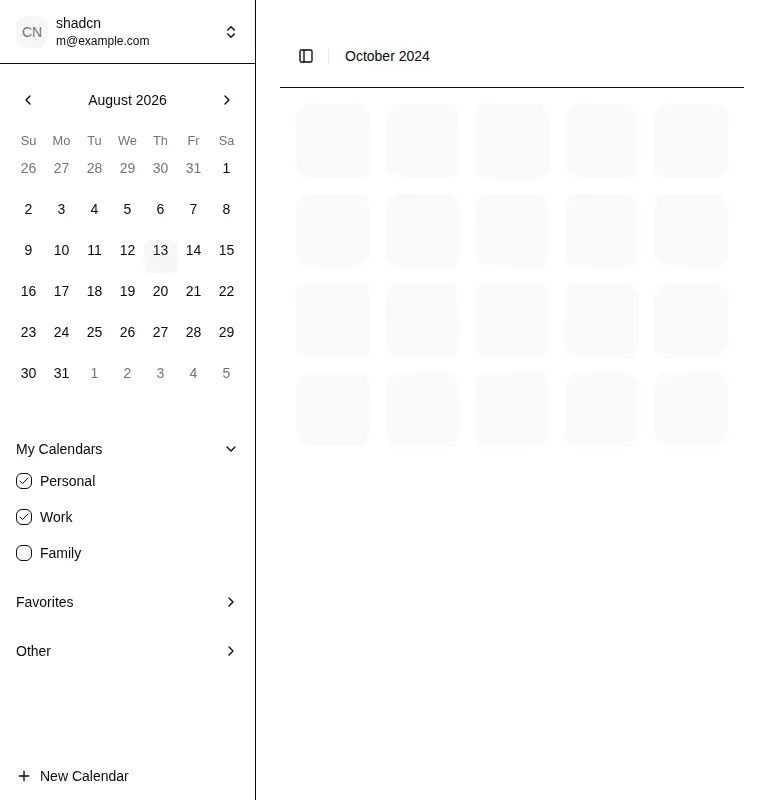 Harness screenshot of shadcn-block-sidebar-12 at 768 pixels wide