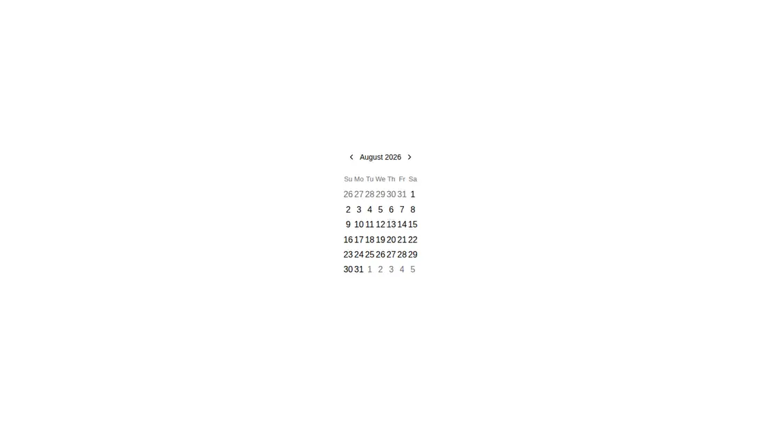 Harness screenshot of shadcn-calendar at 1440 pixels wide