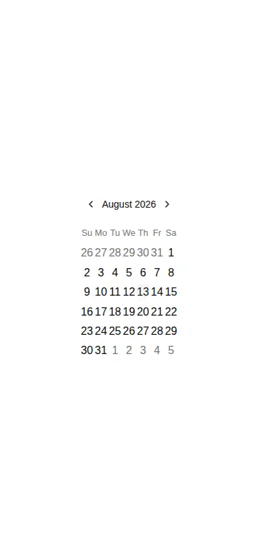 Harness screenshot of shadcn-calendar at 375 pixels wide