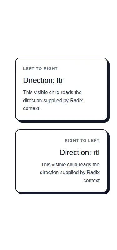 Harness screenshot of shadcn-direction at 375 pixels wide