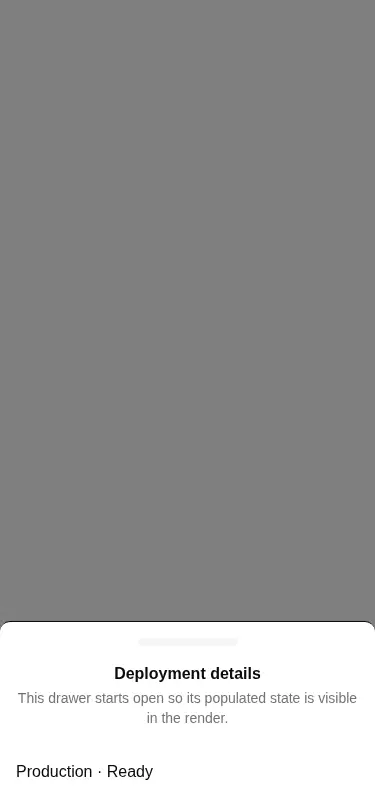 Harness screenshot of shadcn-drawer at 375 pixels wide