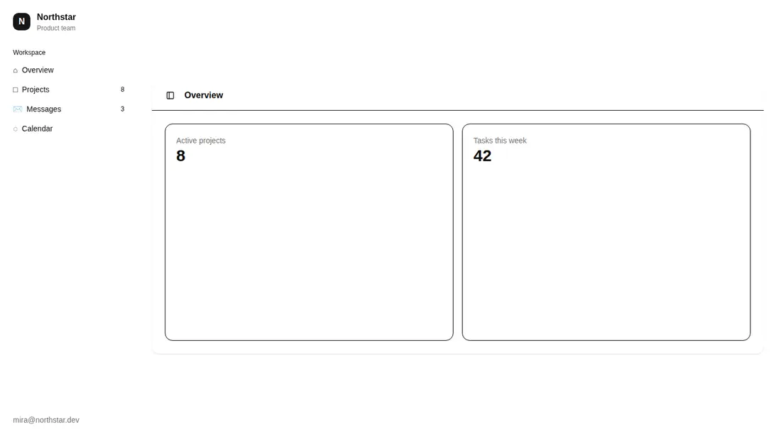 Harness screenshot of shadcn-sidebar at 1440 pixels wide