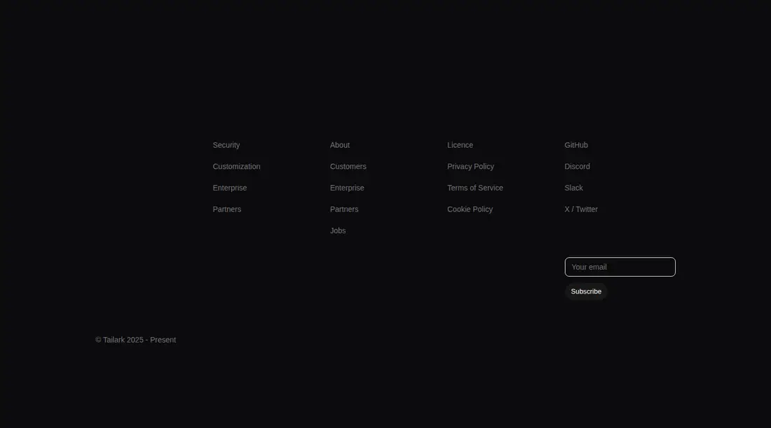 Harness screenshot of tailark-dusk-footer-1 at 1440 pixels wide