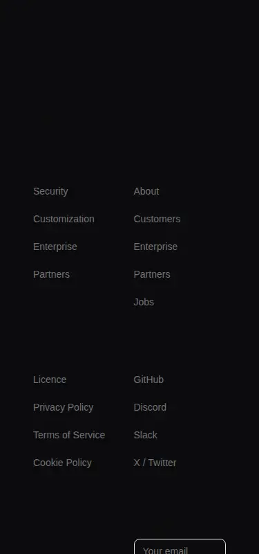 Harness screenshot of tailark-dusk-footer-1 at 375 pixels wide